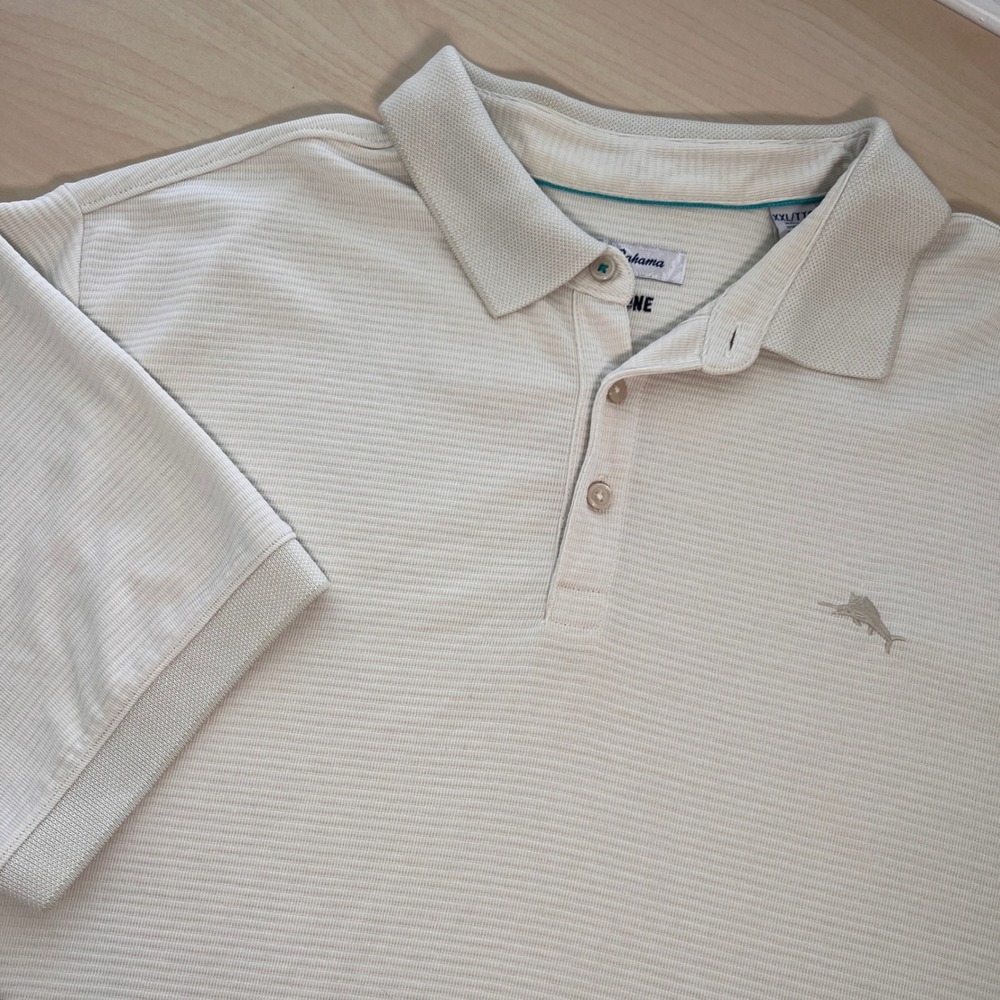 Tommy Bahama Polo Shirt Mens XXL Cream IslandZone Ribbed Short Sleeve T621523